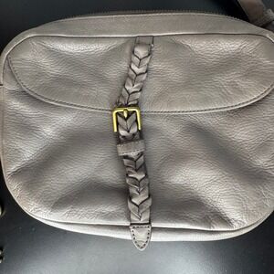 Fossil Soft Light Gray Leather Crossbody Bag Braided Buckle Detail Small Purse‎